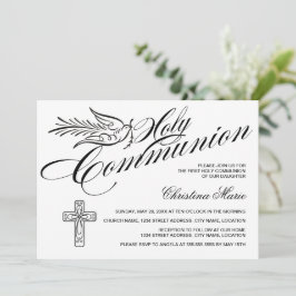 Invitación Calligraphy Dove y Cross First Holy Communia
