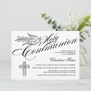 Invitación Calligraphy Dove y Cross First Holy Communia