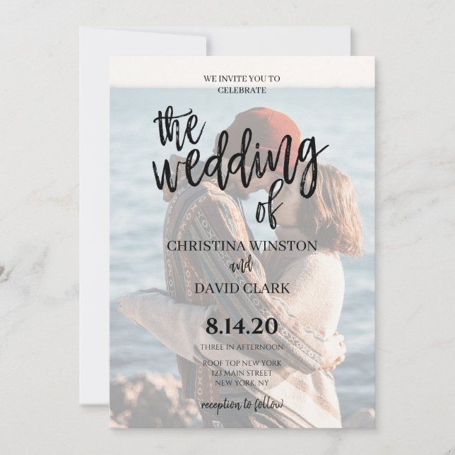 Invitación Calligraphy Elegant Foto del Boda de (Anverso)