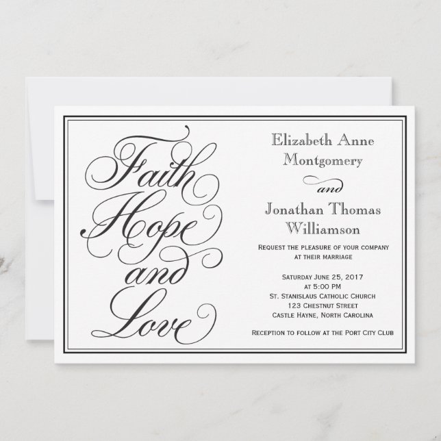 Invitación Calligraphy Faith Hope Love Wedting (Anverso)