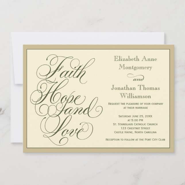Invitación Calligraphy Faith Hope Love Wedting (Anverso)