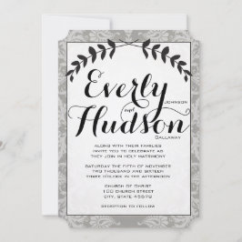 Invitación Calligraphy Garland Damask Brown Paper Boda