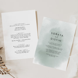 Invitación Calligraphy Green Back & Front Formal Wedding 