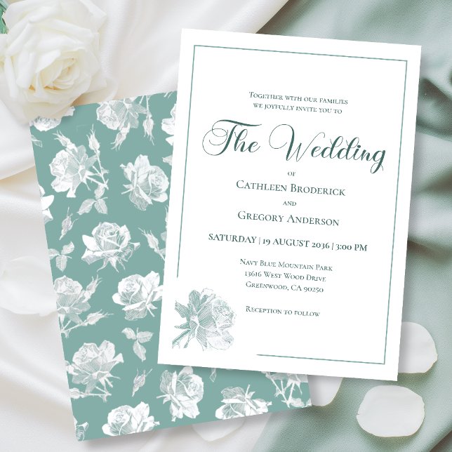 Invitación Calligraphy Line Art Sage Green Floral Wedding  (Subido por el creador)