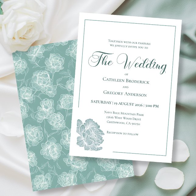 Invitación Calligraphy Line Art Sage Green Floral Wedding (Subido por el creador)