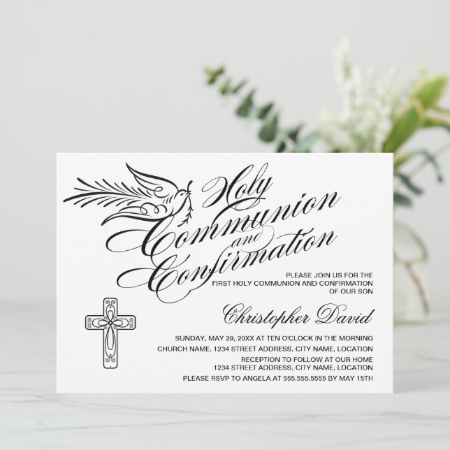 Invitación Calligraphy: sagrada comunión y confirmación (Anverso de pie)