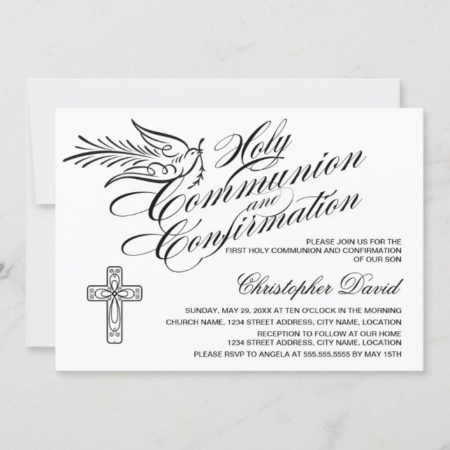Invitación Calligraphy: sagrada comunión y confirmación (Anverso)