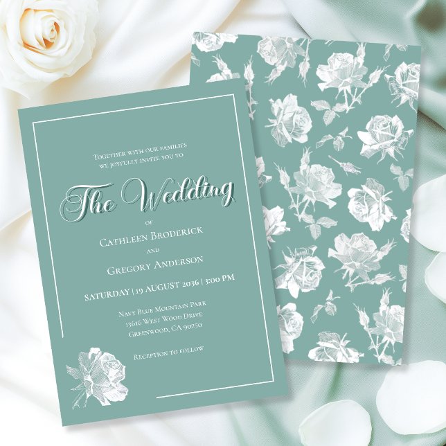 Invitación Calligraphy Script Sage Green Floral Wedding (Subido por el creador)