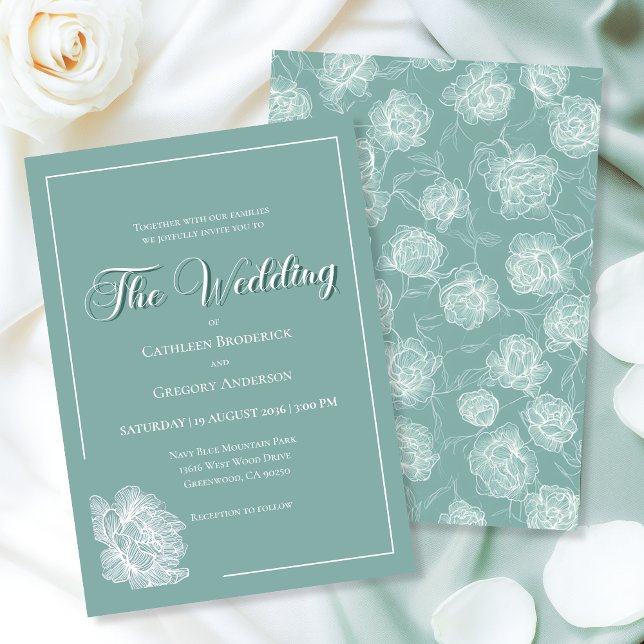 Invitación Calligraphy Script Sage Green Floral Wedding (Subido por el creador)