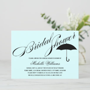 Invitación Calligraphy Umbrella Aqua Bridal Shower