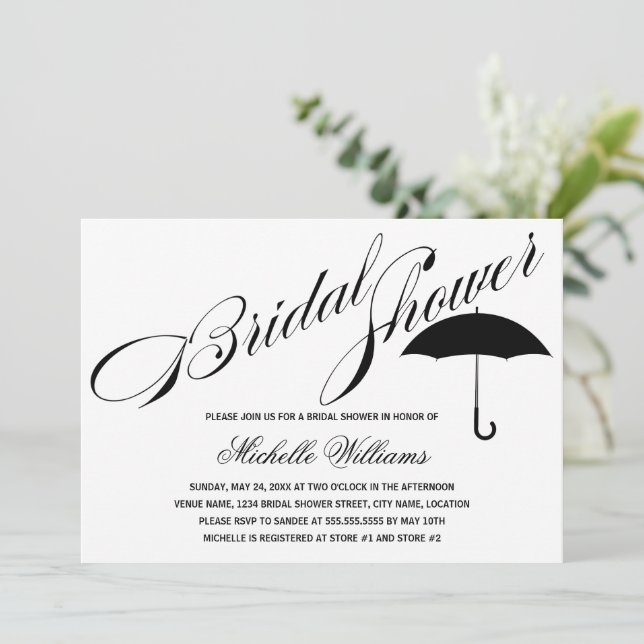Invitación Calligraphy Umbrella Brilla Shower (Anverso de pie)