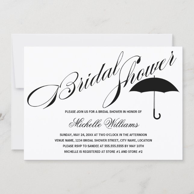 Invitación Calligraphy Umbrella Brilla Shower (Anverso)