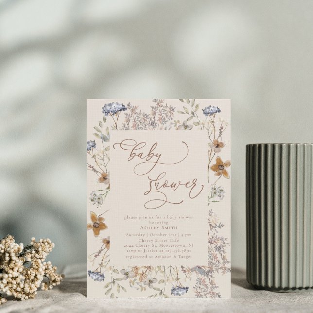 Invitación Calligraphy Watercolor Wildflower Baby Shower (Subido por el creador)