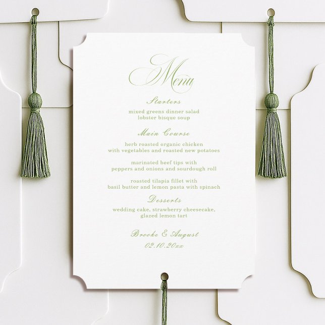 Invitación Calligraphy White and Sage Green Wedding Menu Card (Subido por el creador)
