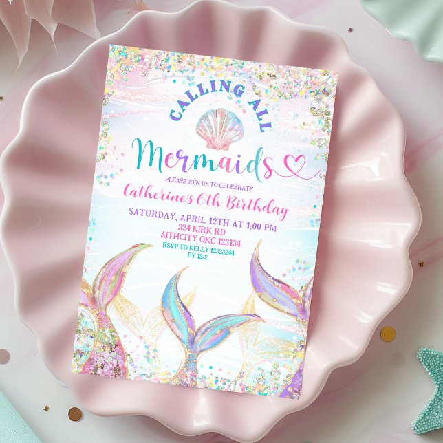 Invitación Calling All Mermaids Girl Birthday Invitation. (Subido por el creador)