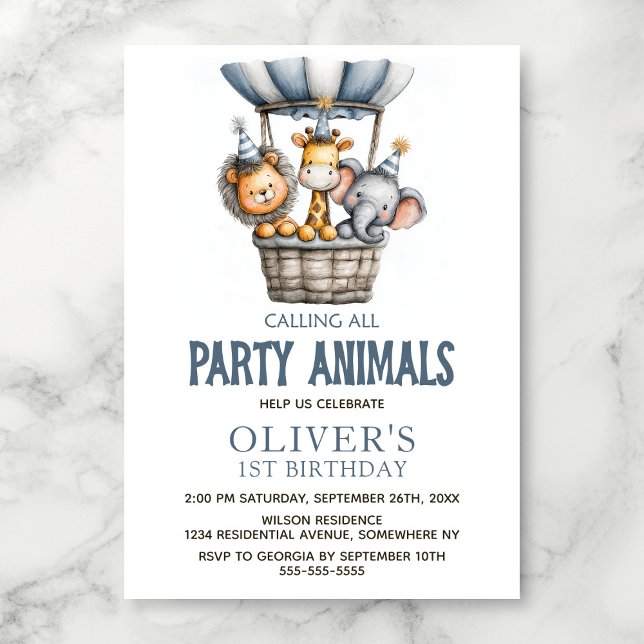 Invitación Calling All Party Animals 1st Birthday Party (Subido por el creador)