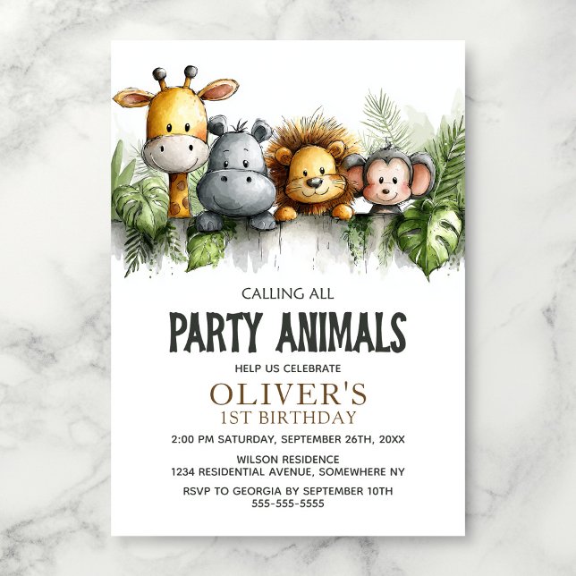 Invitación Calling All Party Animals 1st Birthday Party (Subido por el creador)