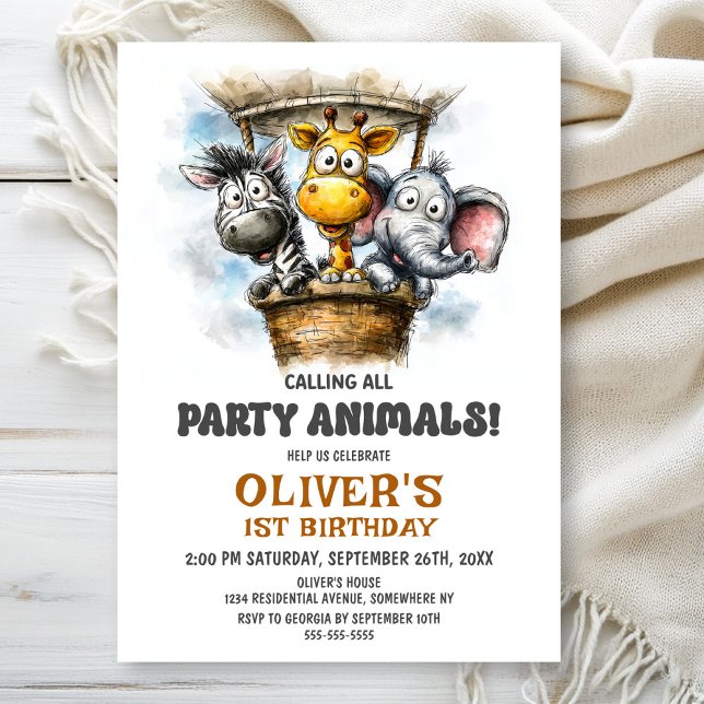 Invitación Calling all Party Animals 1st Birthday Party (Subido por el creador)