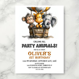 Invitación Calling all Party Animals 1st Birthday Party
