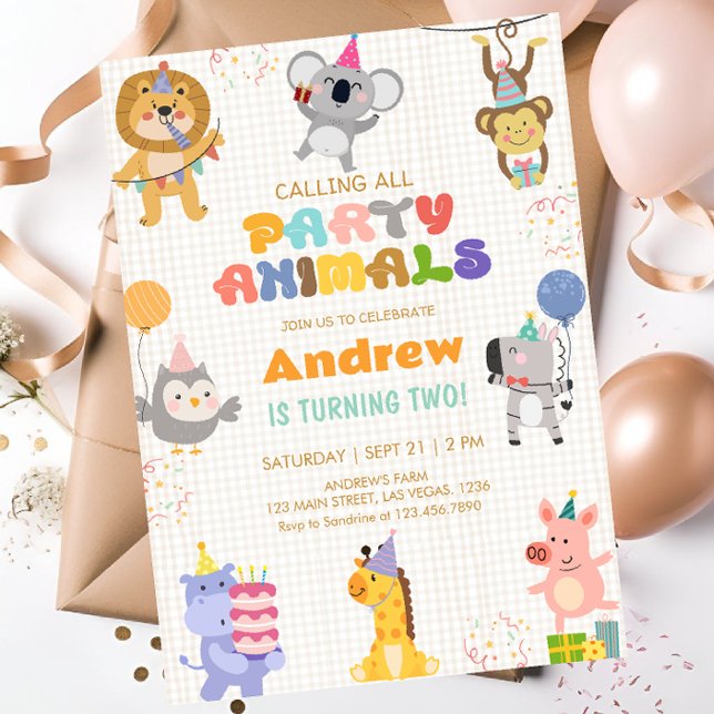 Invitación Calling All Party Animals Birthday (Subido por el creador)