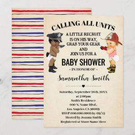 Invitación Calling All Units Police Firefighter Baby Shower