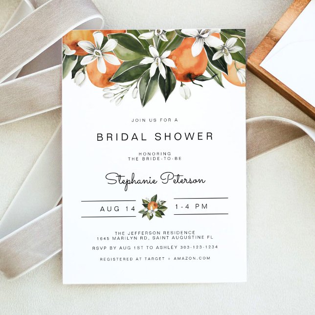 Invitación Calliope - Naranja acuarela Flores Ducha de novia (Subido por el creador)