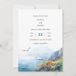 Invitación Calm Cliffside Ocean View Bloom Art Beach Wedding