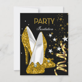 Invitación Calzado amarillo dorado de la fiesta de cumpleaños