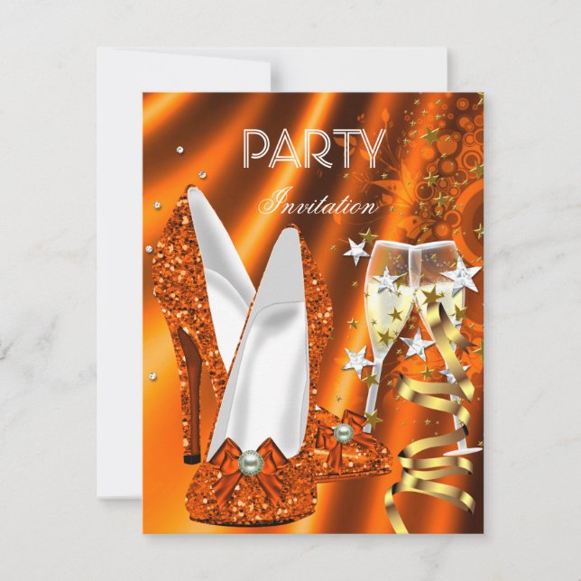Invitación Calzado amarillo Naranja de oro de la fiesta de lo (Anverso)