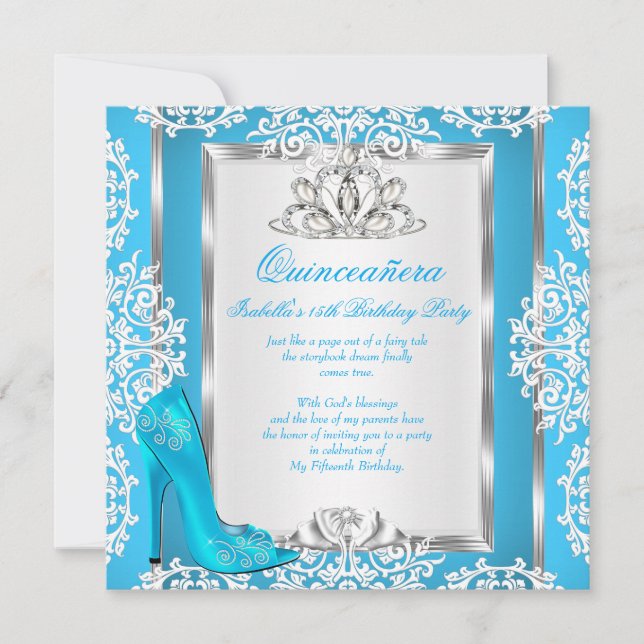 Invitación Calzado azul Quinceanera 15 cumpleaños (Anverso)