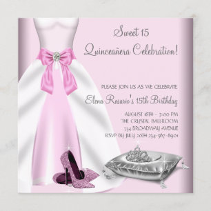Invitación Calzado de tacón alto para bolas rosadas Quinceane