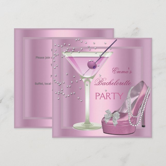 Invitación Calzado de tacón rosado de la Bachelorette Party (Anverso / Reverso)