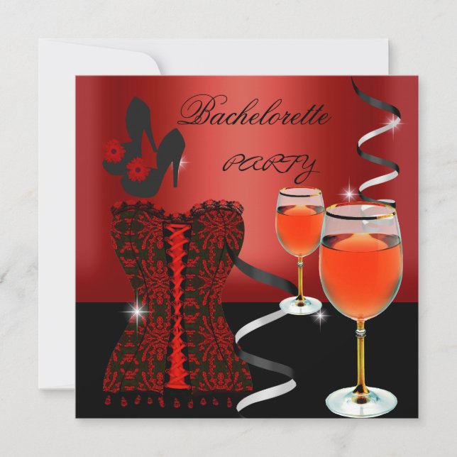 Invitación Calzado de vino negro de la Bachelorette Party Red (Anverso)