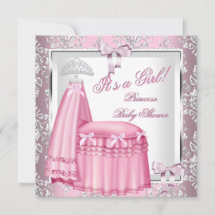 Invitación Cama Rosa para Baby Shower de Princesa Elegante 4F