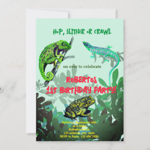 Invitación Camaleón de cumpleaños, lagarto, rana