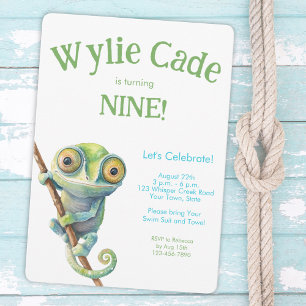 Invitación Camaleón Ojos Grandes Adorables Cumpleaños Niño Cu