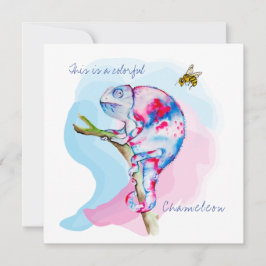Invitación Camaleón y abeja brillantes y coloridos en acuarel