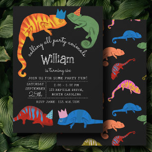 Invitación Camaleones Reptiles Coloridos Lagartos Cumpleaños