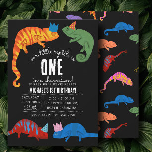 Invitación Camaleones Reptiles Lagartos Cumpleaños Infantil