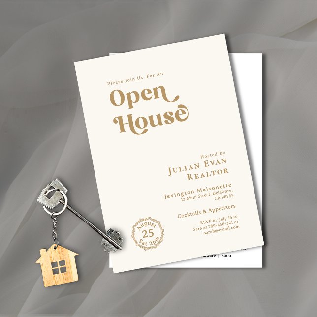 Invitación Cámara abierta con el logotipo comercial de la tip (Modern Gold Typography Business Logo Open House Invitation)