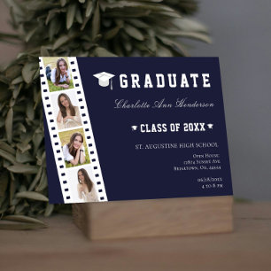 Invitación Cámara Abierta de Cuatro Collages de fotos   Azul