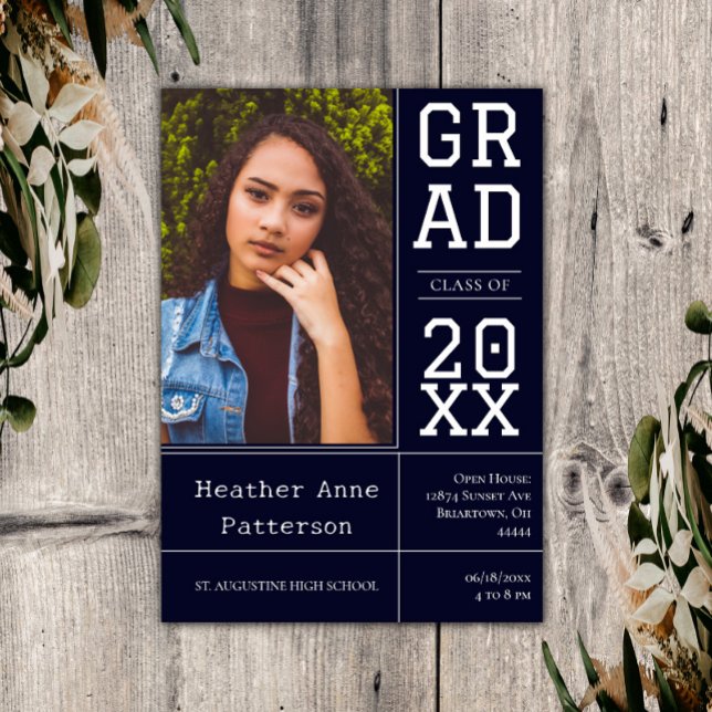 Invitación Cámara Abierta de Graduación de Fotografía | Invit (Navy Photo Graduation Open House Invitation)