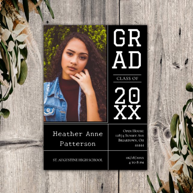 Invitación Cámara Abierta de Graduación de Fotografía | Negro (Black Photo Graduation Open House Invitation)