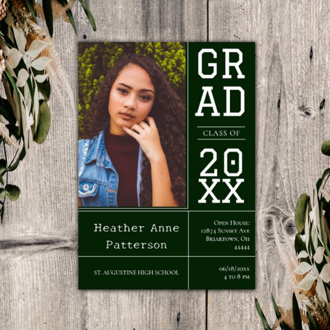 Invitación Cámara Abierta de Graduación de Fotografía | Verde (Emerald Green Photo Graduation Open House Invitation)