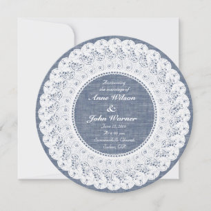 Invitación Cámara azul elegante de encaje redondo