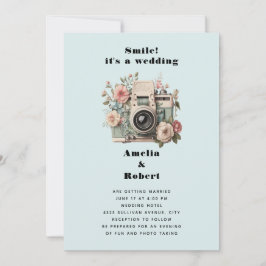 Invitación Cámara con flores imagen retro pastel boda
