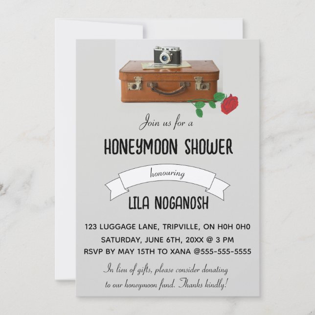 Invitación Cámara de equipaje editable y ducha de luna de mie (Anverso)