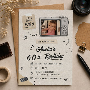 Invitación Cámara Retro Vintage Cumpleaños 30 Foto
