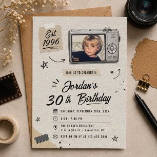 Invitación Cámara Retro Vintage Foto Cumpleaños 30