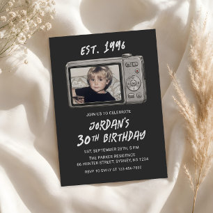 Invitación Cámara Retro Vintage Foto Cumpleaños 30